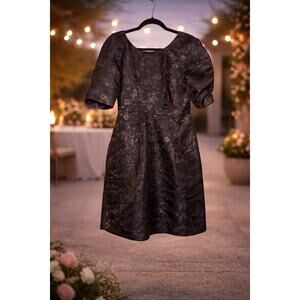 Emily & Fin Metallic Floral Dress Large Pleated Fit Flare Pockets Party Prom